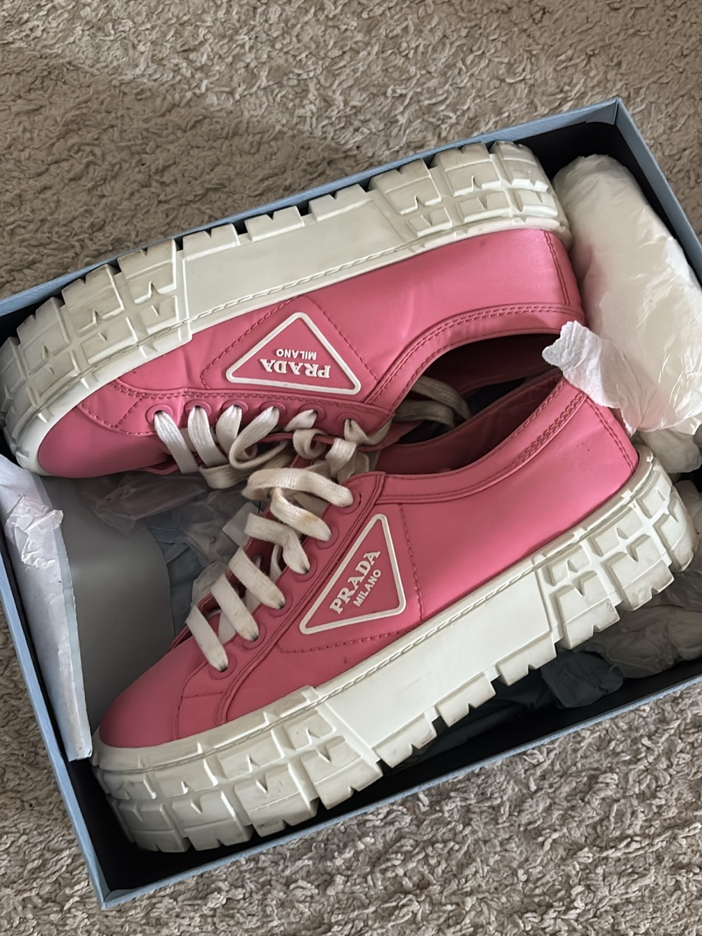 Prada Pink Platform Lace-Up Low-Top Sneakers - Picture 2 of 2